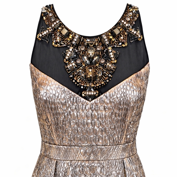 Badgley Mischka Gold Metallic Beaded Evening Gown Prom Dress 6 MSRP $1850 NWT - Picture 4 of 12